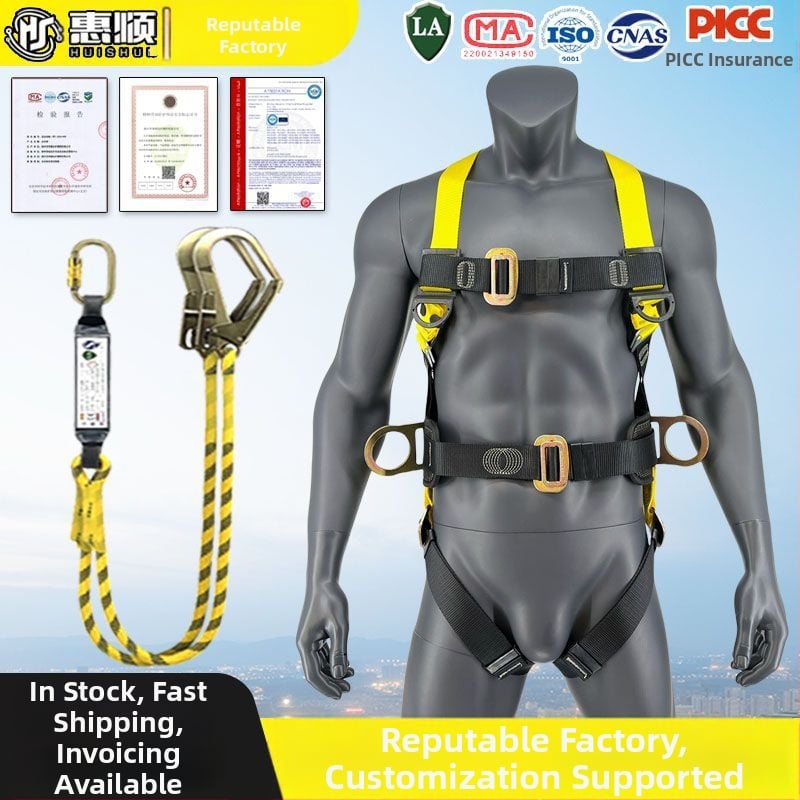 Centură de siguranță cu cinci puncte, cu cârlig dublu pentru lucru în înălțime – din poliester, frânghie de siguranță 2 m, capacitate 150 kg, LA-2024-2522