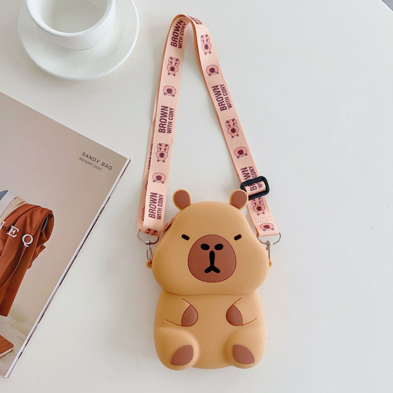 Dječja silikonska crossbody torbica s motivom kapibare — anime uzorak, za osnovnu školu