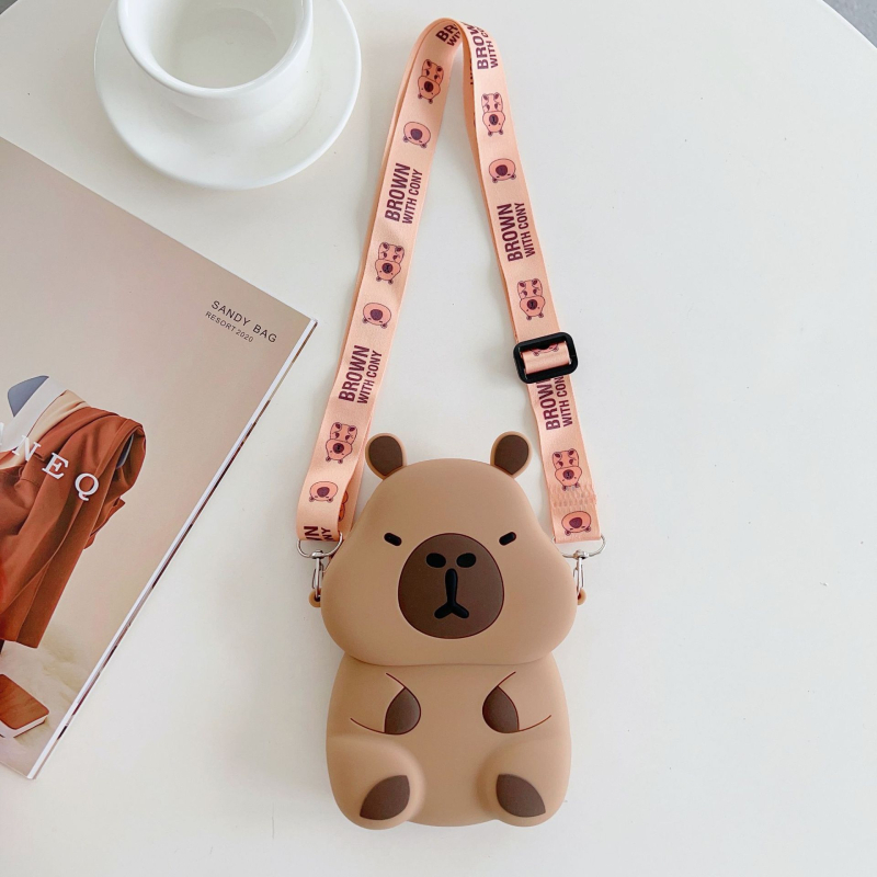 Dječja silikonska crossbody torbica s motivom kapibare — anime uzorak, za osnovnu školu