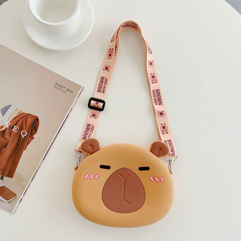 Dječja silikonska crossbody torbica s motivom kapibare — anime uzorak, za osnovnu školu