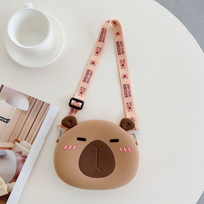Dječja silikonska crossbody torbica s motivom kapibare — anime uzorak, za osnovnu školu