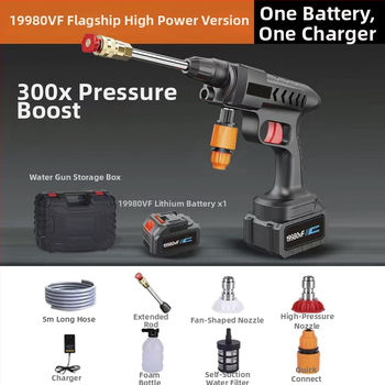 Високонапорна домашна водна пушка за миене на автомобили – медна глава, ABS дръжка, 30 бара, разпръскване на 6–8 м, подходяща за миене на автомобили и поливане в градината