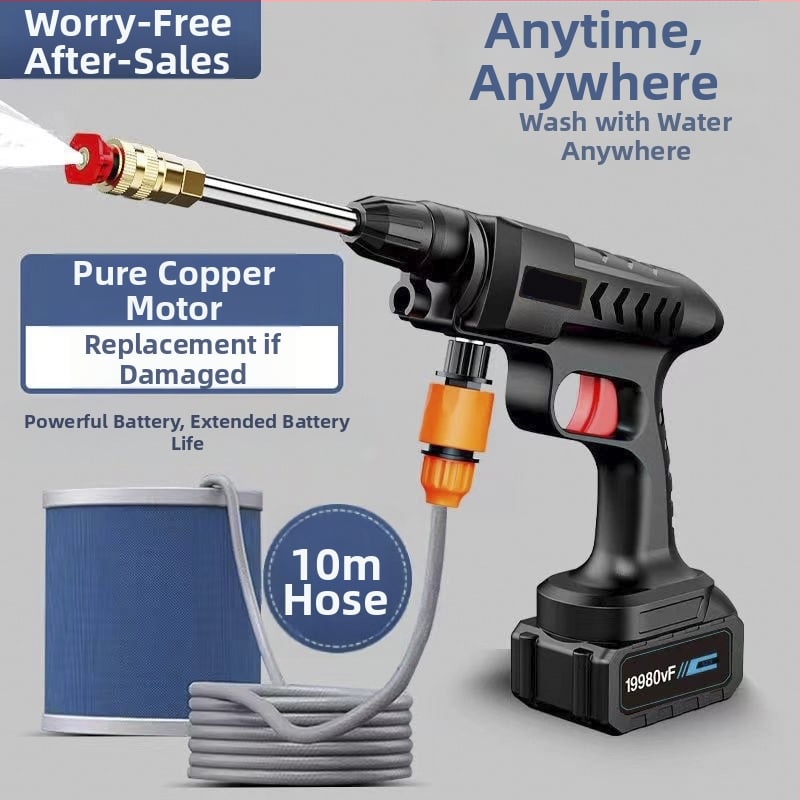 Високонапорна домашна водна пушка за миене на автомобили – медна глава, ABS дръжка, 30 бара, разпръскване на 6–8 м, подходяща за миене на автомобили и поливане в градината