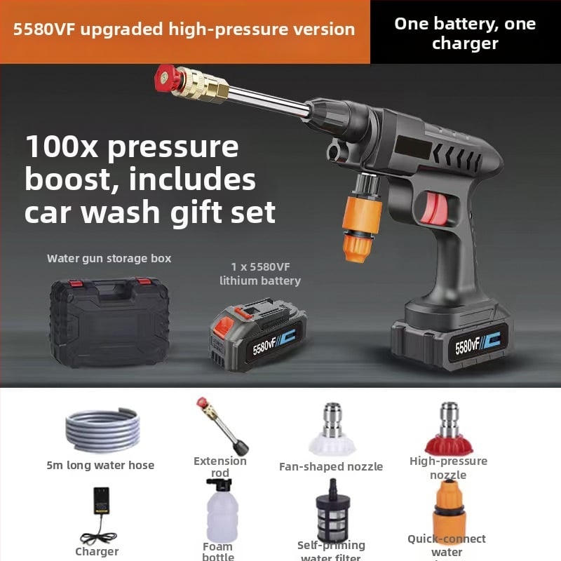 Високонапорна домашна водна пушка за миене на автомобили – медна глава, ABS дръжка, 30 бара, разпръскване на 6–8 м, подходяща за миене на автомобили и поливане в градината