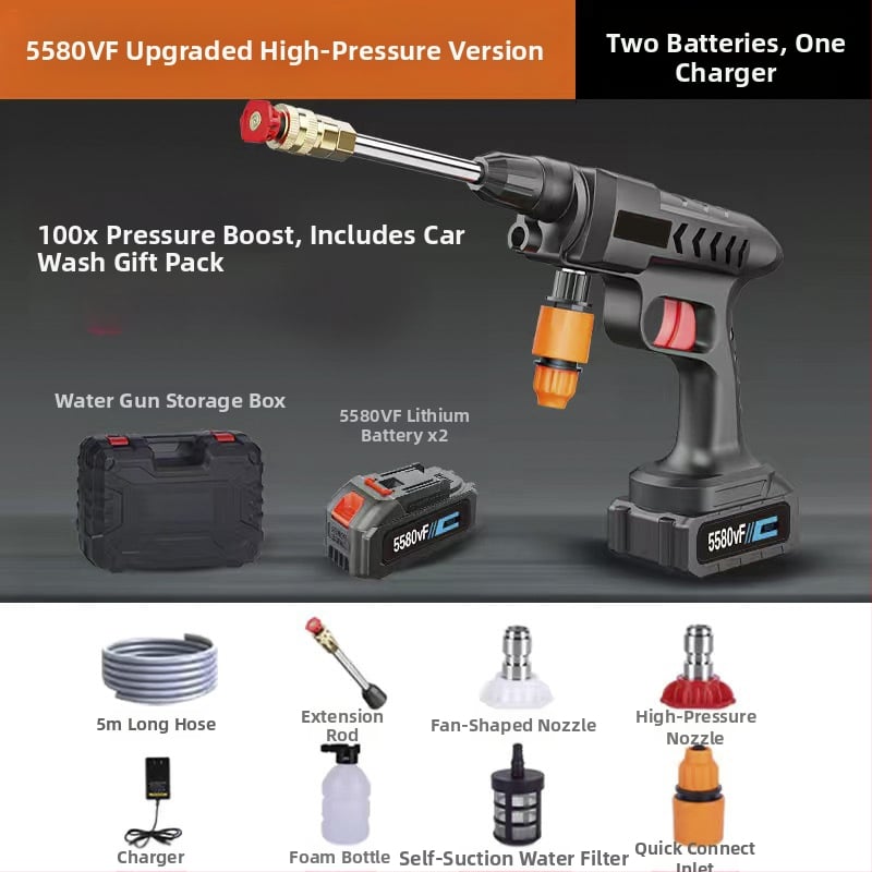 Високонапорна домашна водна пушка за миене на автомобили – медна глава, ABS дръжка, 30 бара, разпръскване на 6–8 м, подходяща за миене на автомобили и поливане в градината