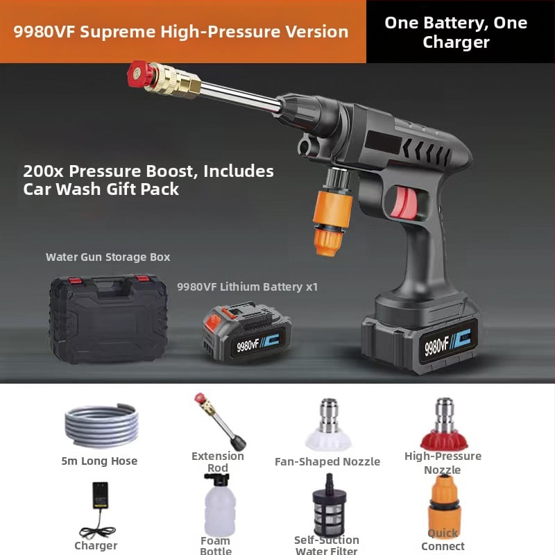 Високонапорна домашна водна пушка за миене на автомобили – медна глава, ABS дръжка, 30 бара, разпръскване на 6–8 м, подходяща за миене на автомобили и поливане в градината