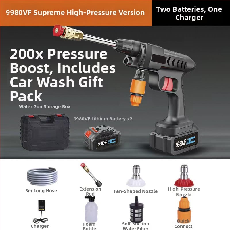 Високонапорна домашна водна пушка за миене на автомобили – медна глава, ABS дръжка, 30 бара, разпръскване на 6–8 м, подходяща за миене на автомобили и поливане в градината