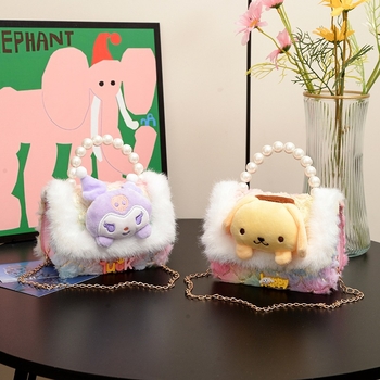 Dječja crossbody torba Kuromi - pliš, životinjski uzorak, Chanel stil, za djevojčice 3–12 godina