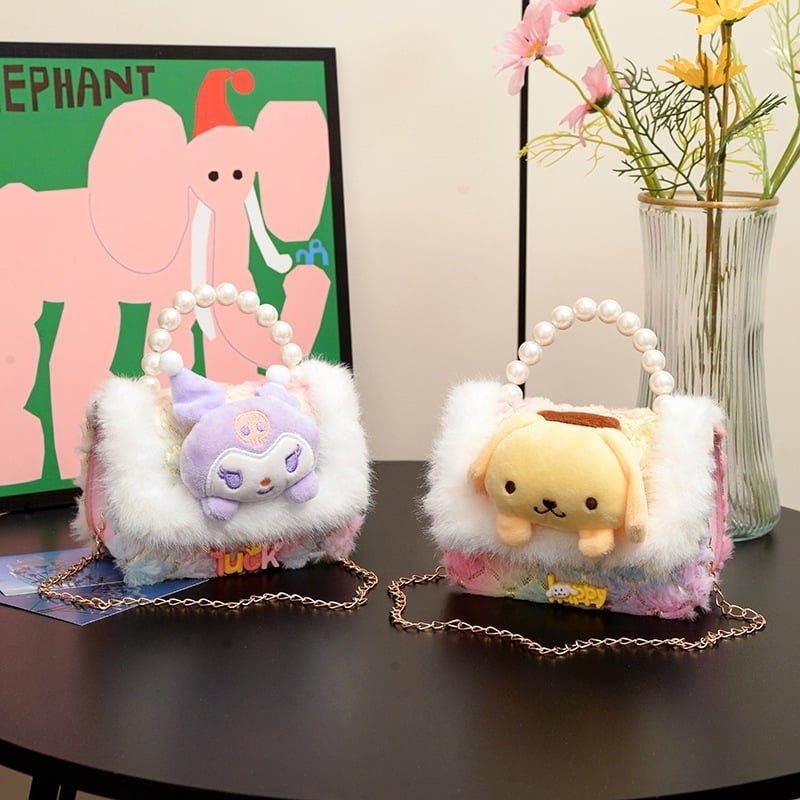 Dječja crossbody torba Kuromi - pliš, životinjski uzorak, Chanel stil, za djevojčice 3–12 godina
