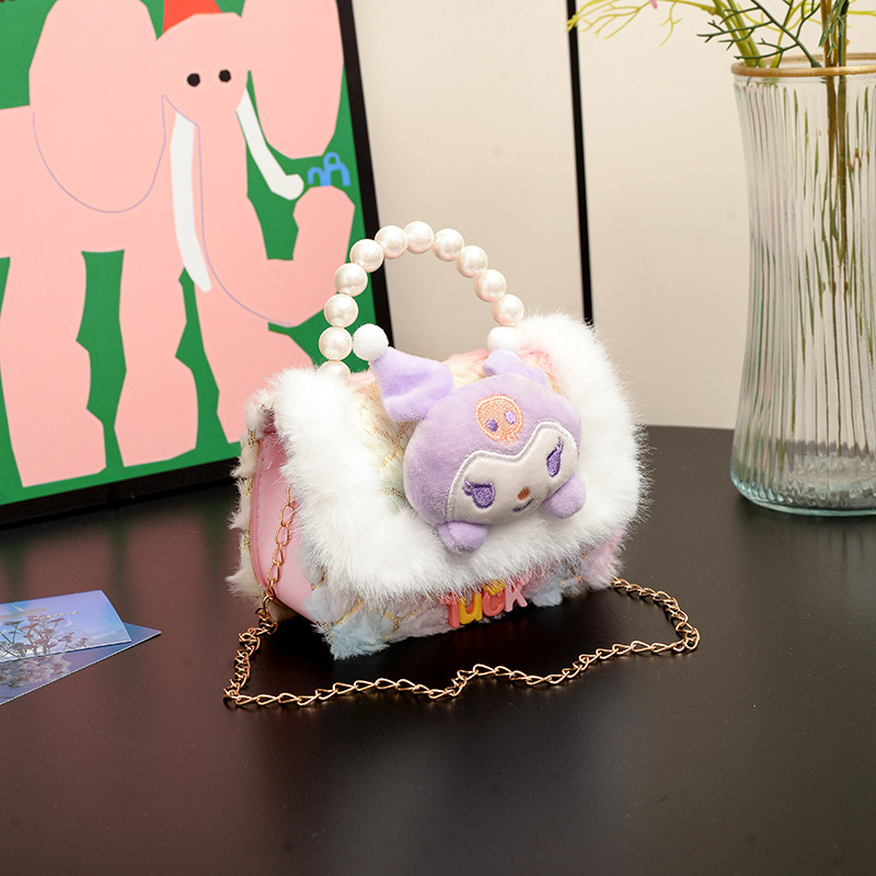 Dječja crossbody torba Kuromi - pliš, životinjski uzorak, Chanel stil, za djevojčice 3–12 godina