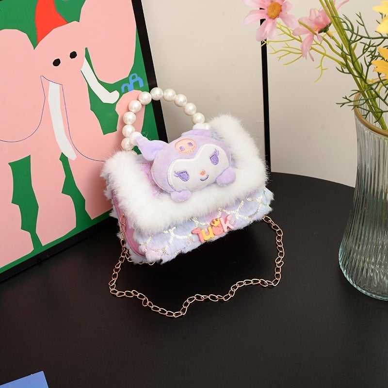 Dječja crossbody torba Kuromi - pliš, životinjski uzorak, Chanel stil, za djevojčice 3–12 godina