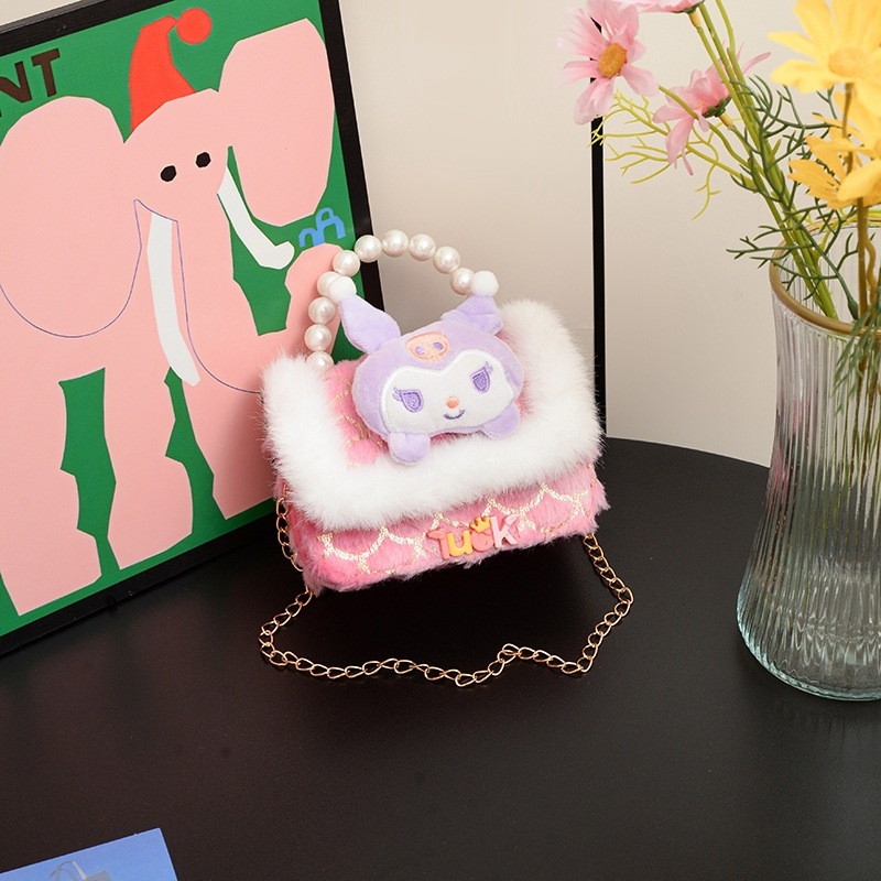 Dječja crossbody torba Kuromi - pliš, životinjski uzorak, Chanel stil, za djevojčice 3–12 godina