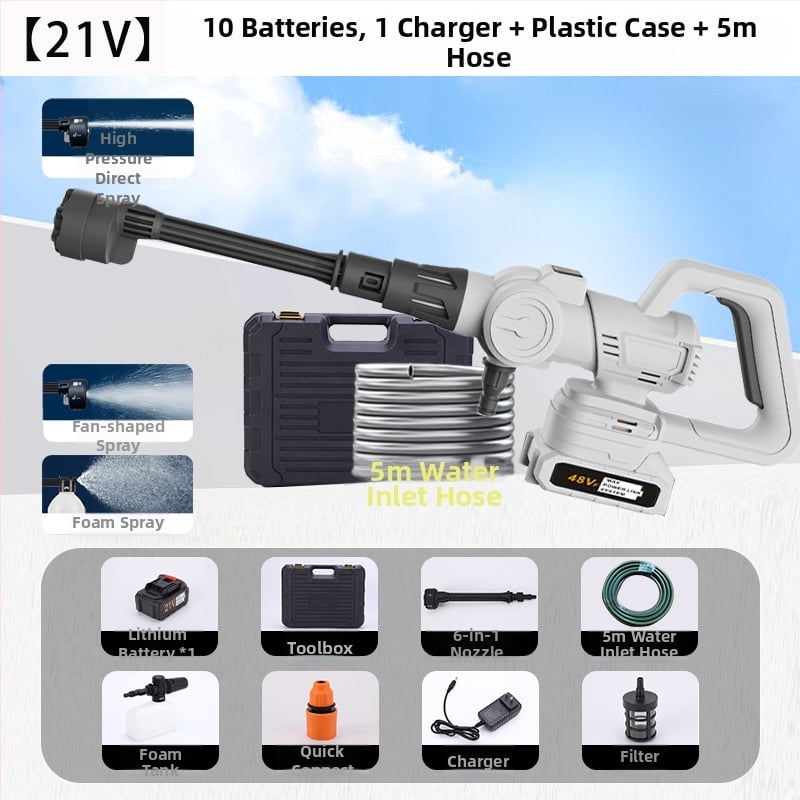 Pistol de spălat auto fără fir, reîncărcabil, motor brushless, ABS plastic, rază de pulverizare 8-10 m