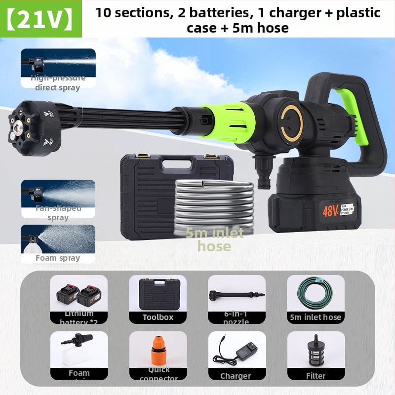 Pistol de spălat auto fără fir, reîncărcabil, motor brushless, ABS plastic, rază de pulverizare 8-10 m