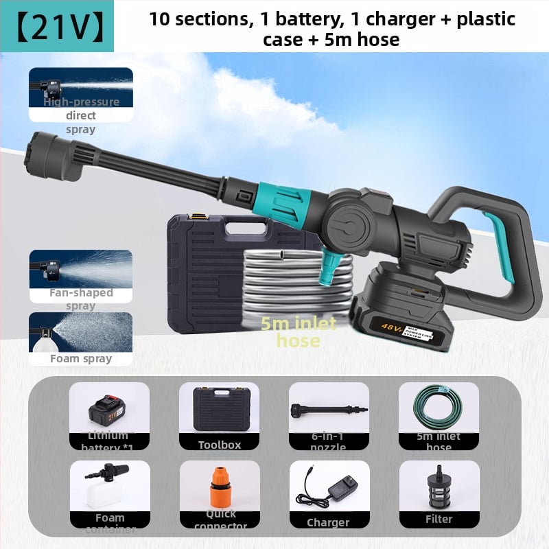 Pistol de spălat auto fără fir, reîncărcabil, motor brushless, ABS plastic, rază de pulverizare 8-10 m