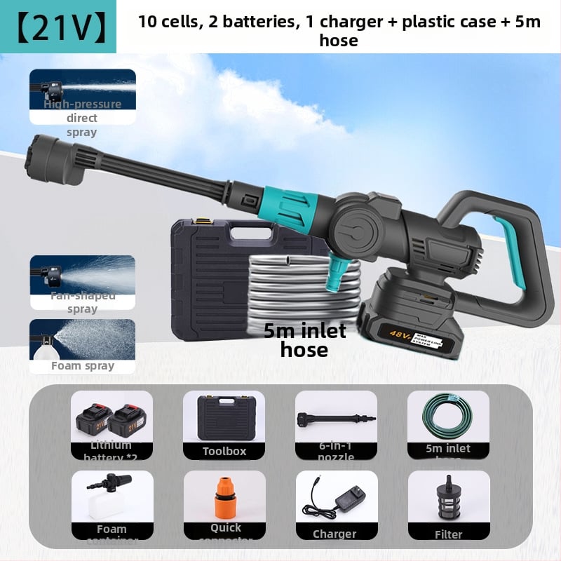 Pistol de spălat auto fără fir, reîncărcabil, motor brushless, ABS plastic, rază de pulverizare 8-10 m