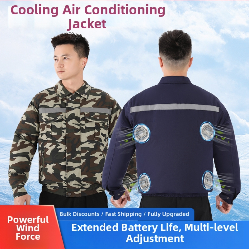 Palton de lucru masculin de vară cu patru ventilatoare pentru răcire, protecție reflectivă solară, 100% poliester