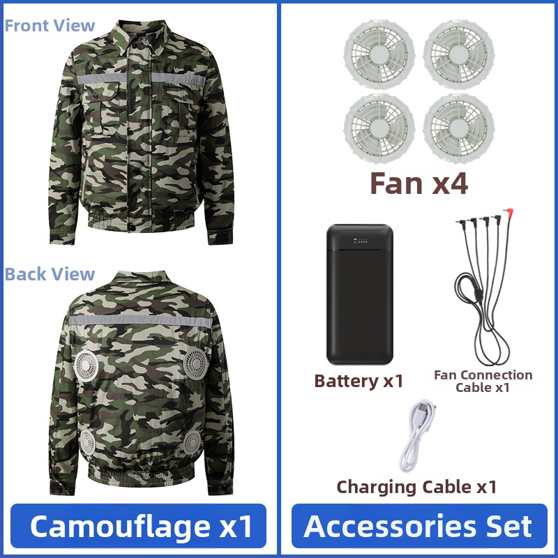 Palton de lucru masculin de vară cu patru ventilatoare pentru răcire, protecție reflectivă solară, 100% poliester