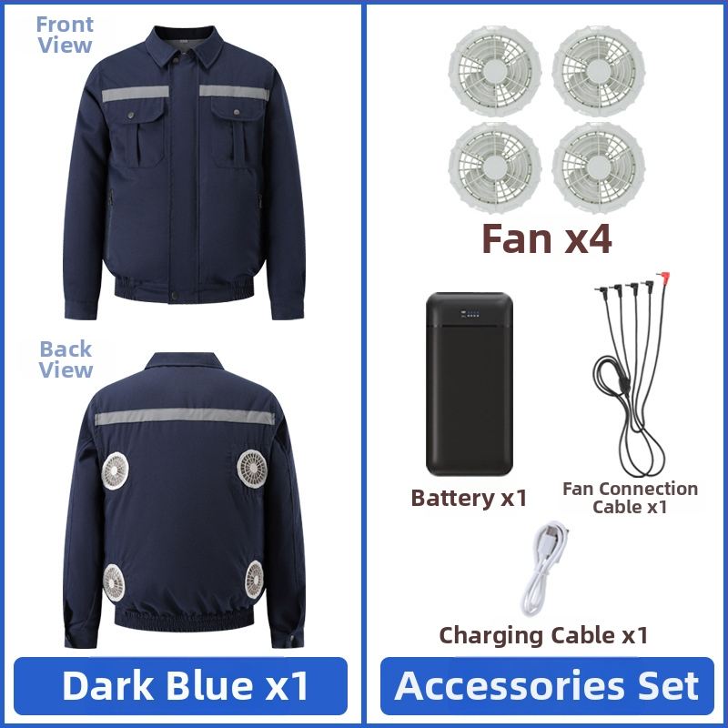 Palton de lucru masculin de vară cu patru ventilatoare pentru răcire, protecție reflectivă solară, 100% poliester