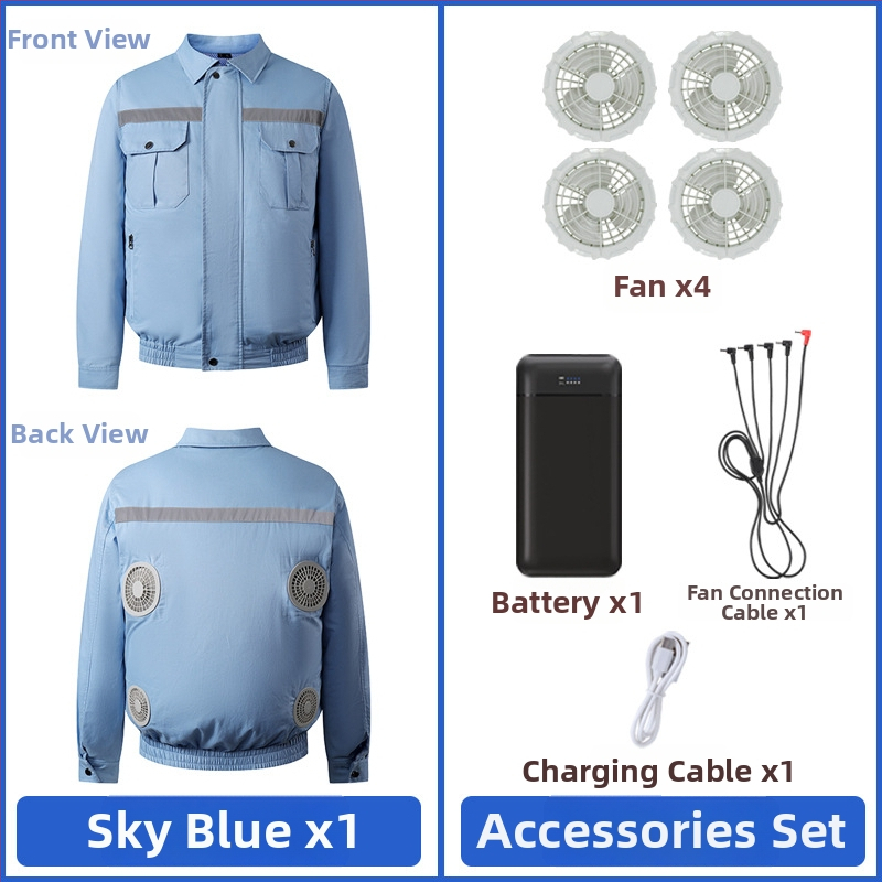 Palton de lucru masculin de vară cu patru ventilatoare pentru răcire, protecție reflectivă solară, 100% poliester