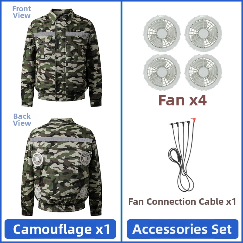 Palton de lucru masculin de vară cu patru ventilatoare pentru răcire, protecție reflectivă solară, 100% poliester