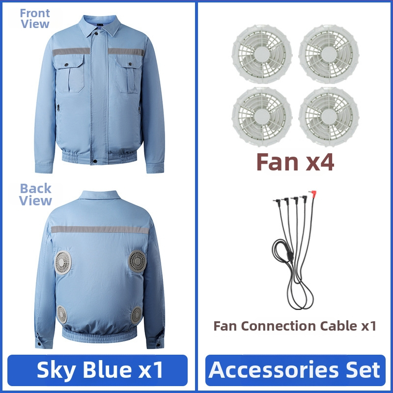 Palton de lucru masculin de vară cu patru ventilatoare pentru răcire, protecție reflectivă solară, 100% poliester
