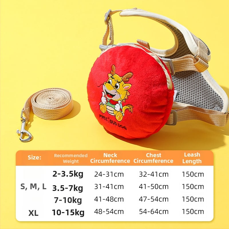 Регулируема жилетка за кучета с 3D дизайн на карикатура, нейлонов регулируем гръден ремък, вградена раница за малки кучета, каишка за разходки