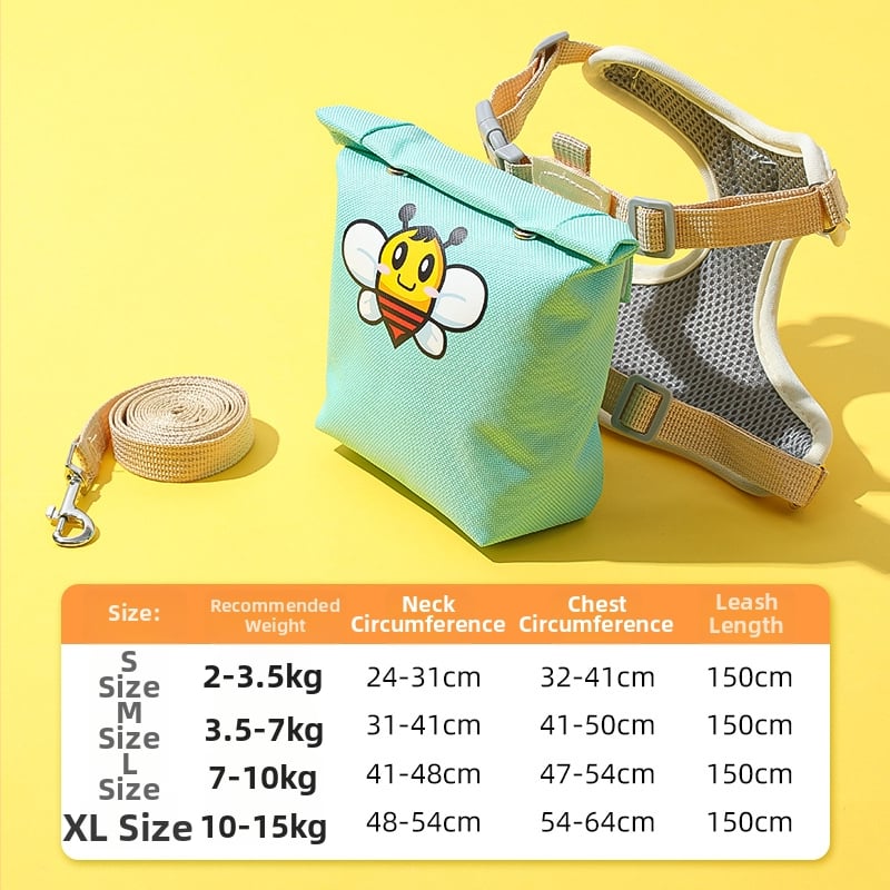 Регулируема жилетка за кучета с 3D дизайн на карикатура, нейлонов регулируем гръден ремък, вградена раница за малки кучета, каишка за разходки