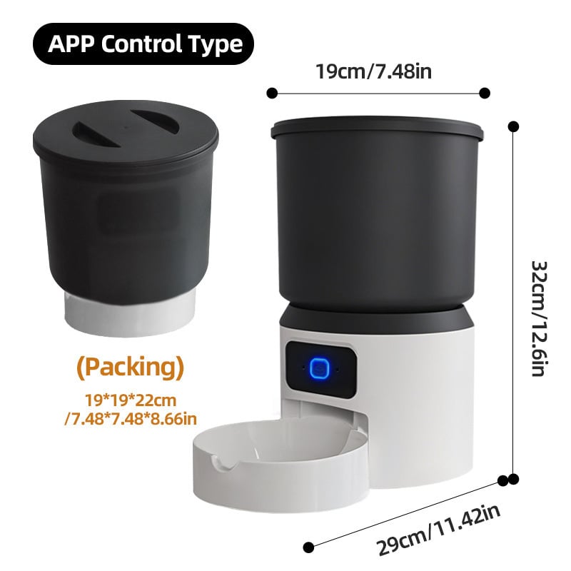 Έξυπνος αυτόματος τροφοδότης για γάτες και σκύλους, χωρητικότητα 4L, προγραμματιζόμενη δοσολογία, απομακρυσμένος έλεγχος με βίντεο και ήχο, κάμερα, συμβατή εφαρμογή