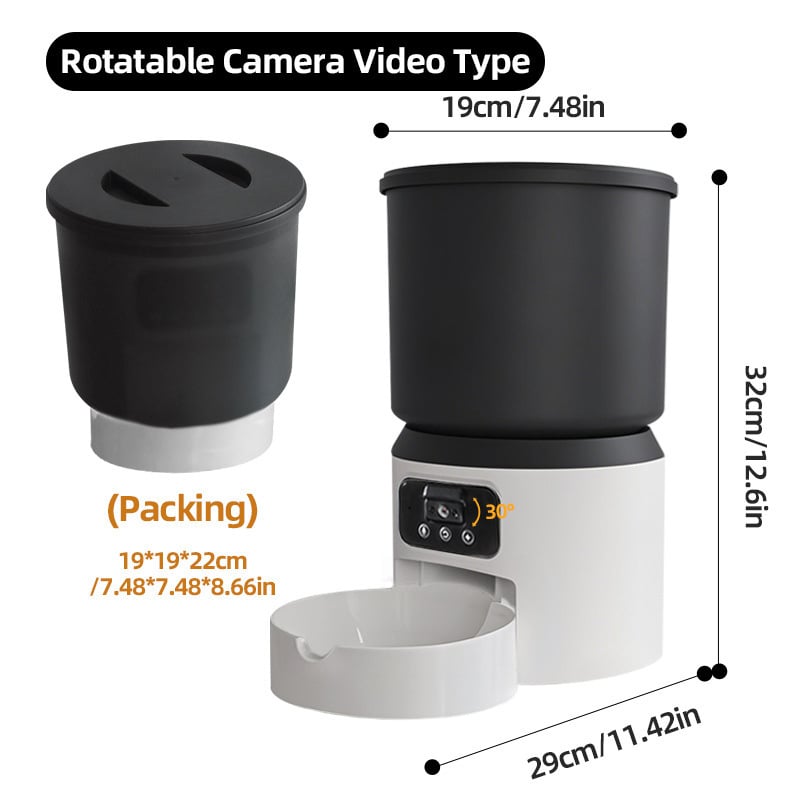 Έξυπνος αυτόματος τροφοδότης για γάτες και σκύλους, χωρητικότητα 4L, προγραμματιζόμενη δοσολογία, απομακρυσμένος έλεγχος με βίντεο και ήχο, κάμερα, συμβατή εφαρμογή