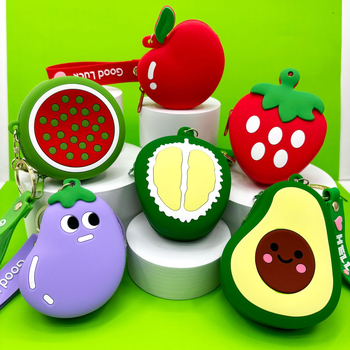 Portofel pentru monede din silicon cu model fructe, căptușeală PU, pentru depozitarea monedelor, utilizare zilnică