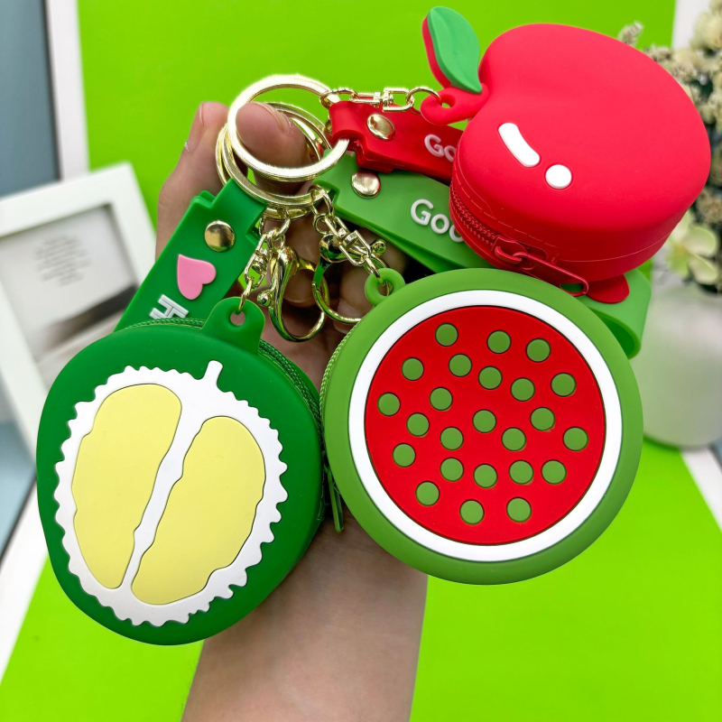 Portofel pentru monede din silicon cu model fructe, căptușeală PU, pentru depozitarea monedelor, utilizare zilnică