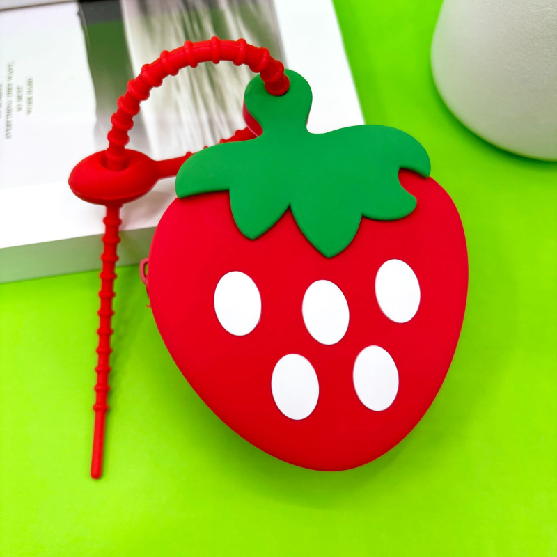 Portofel pentru monede din silicon cu model fructe, căptușeală PU, pentru depozitarea monedelor, utilizare zilnică