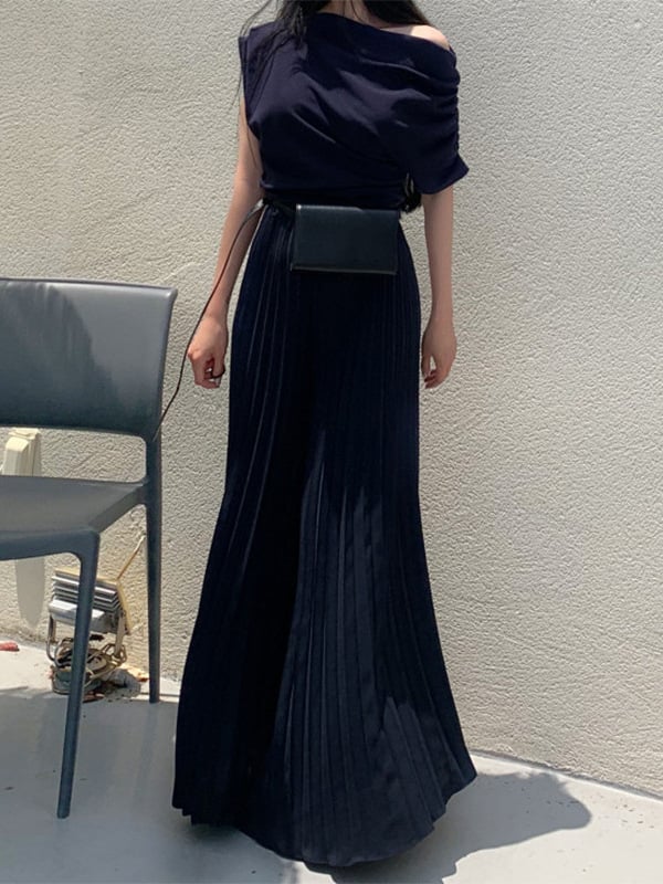 Дълга плисирана пола с 3D ефект и намачкана текстура, полиестерна смес (30-50%), ретро стил