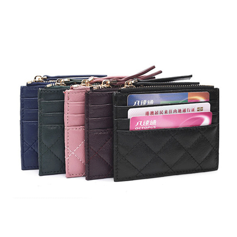 Ženski kratki novčanik od prave kože, dijamantno quilting uzorak, više pretinaca za kartice, zatvarač za novčiće, gradski stil