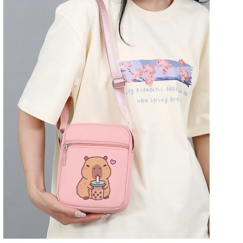 Geantă de umăr pătrată unisex cu imprimeu Capybara, PVC ultra-ușor, model anime, stil copilăros, personalizabilă