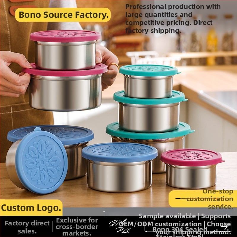 Кръгла кутия за обяд от 304 неръждаема стомана със силиконова капачка – хранителен клас, запечатана, запазва свежестта на храната
