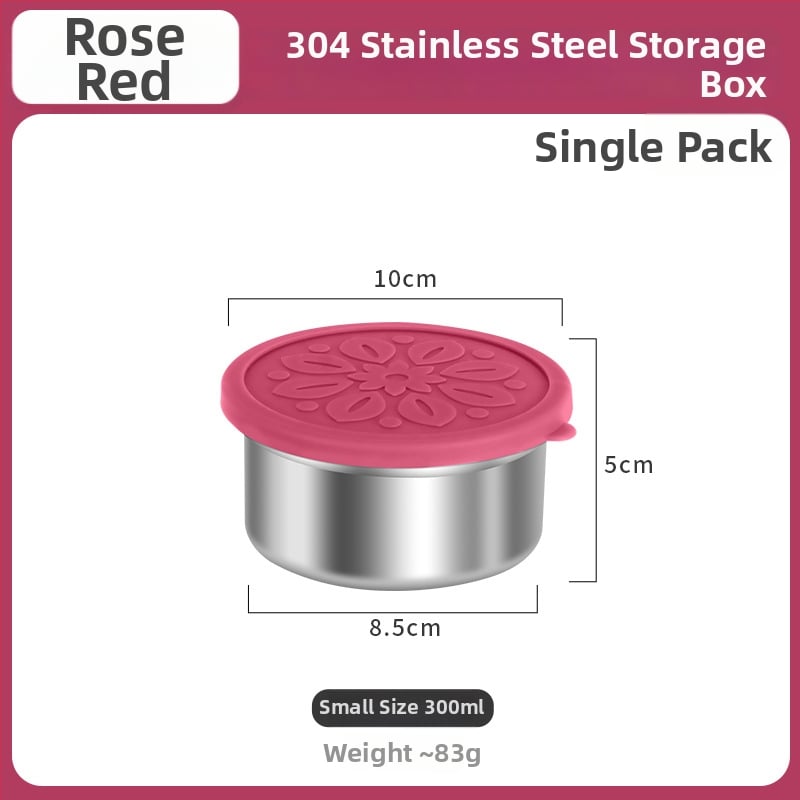 Кръгла кутия за обяд от 304 неръждаема стомана със силиконова капачка – хранителен клас, запечатана, запазва свежестта на храната