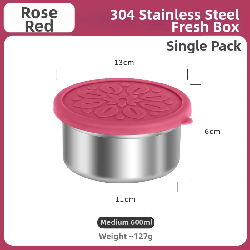Кръгла кутия за обяд от 304 неръждаема стомана със силиконова капачка – хранителен клас, запечатана, запазва свежестта на храната