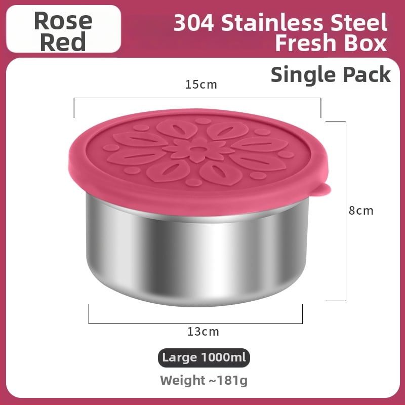 Кръгла кутия за обяд от 304 неръждаема стомана със силиконова капачка – хранителен клас, запечатана, запазва свежестта на храната