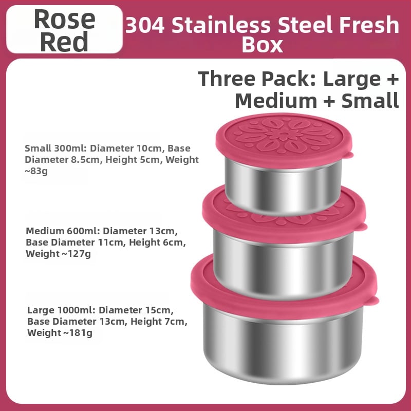 Кръгла кутия за обяд от 304 неръждаема стомана със силиконова капачка – хранителен клас, запечатана, запазва свежестта на храната