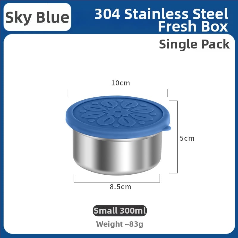 Кръгла кутия за обяд от 304 неръждаема стомана със силиконова капачка – хранителен клас, запечатана, запазва свежестта на храната