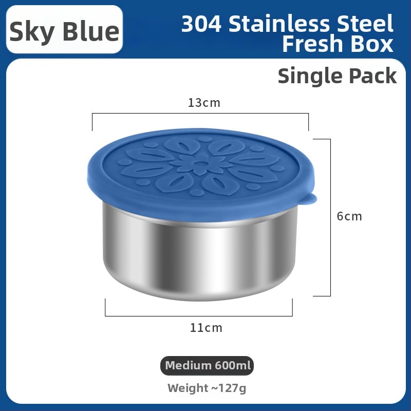 Кръгла кутия за обяд от 304 неръждаема стомана със силиконова капачка – хранителен клас, запечатана, запазва свежестта на храната