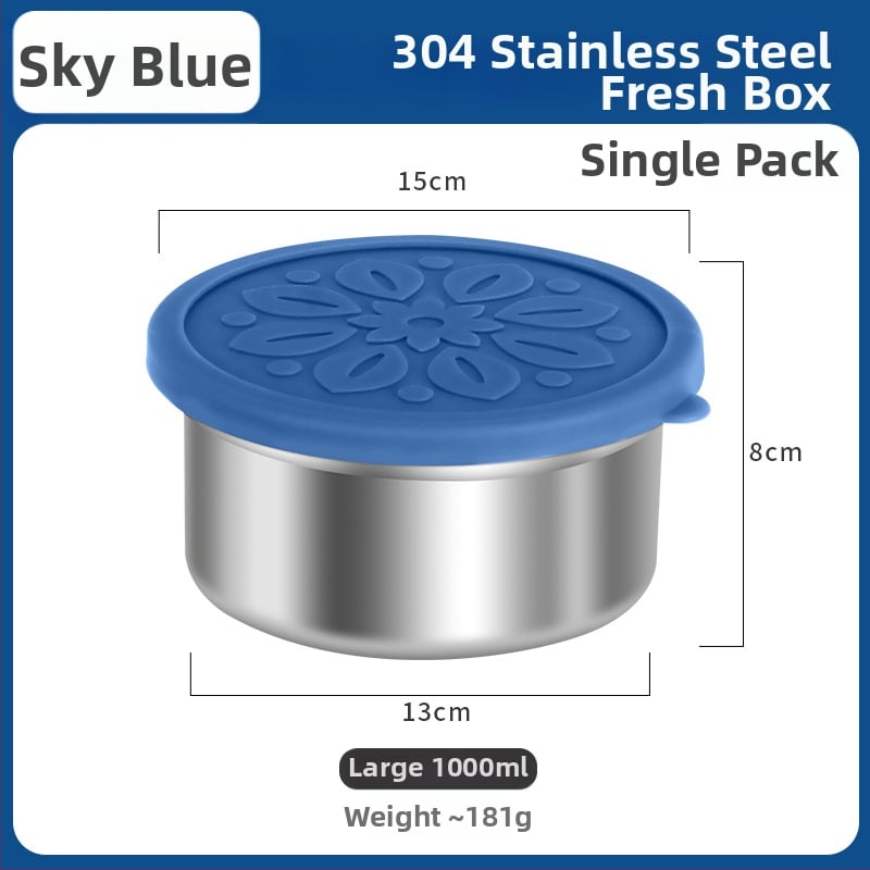 Кръгла кутия за обяд от 304 неръждаема стомана със силиконова капачка – хранителен клас, запечатана, запазва свежестта на храната