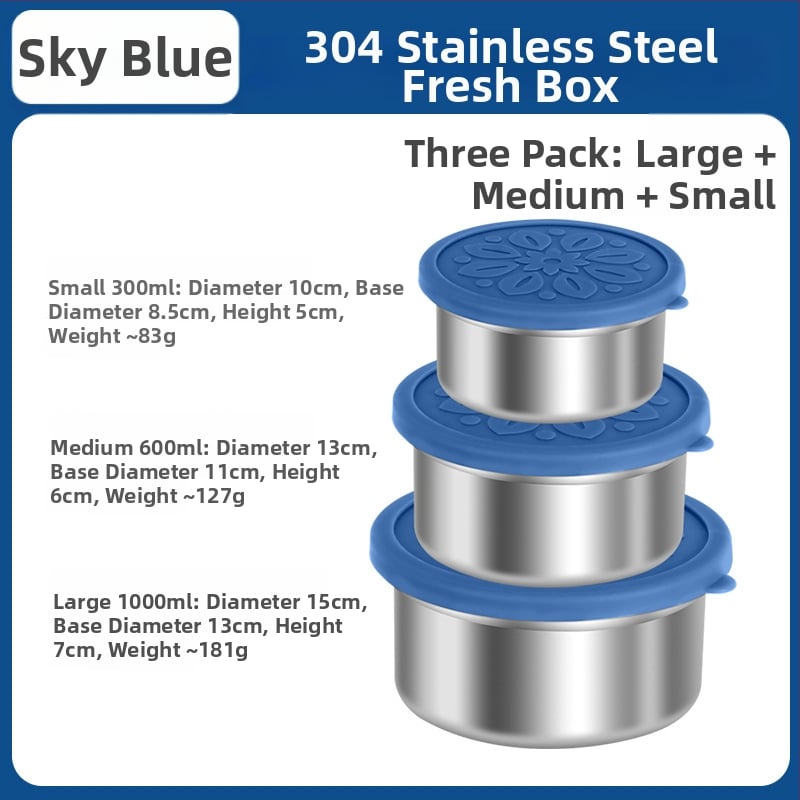 Кръгла кутия за обяд от 304 неръждаема стомана със силиконова капачка – хранителен клас, запечатана, запазва свежестта на храната