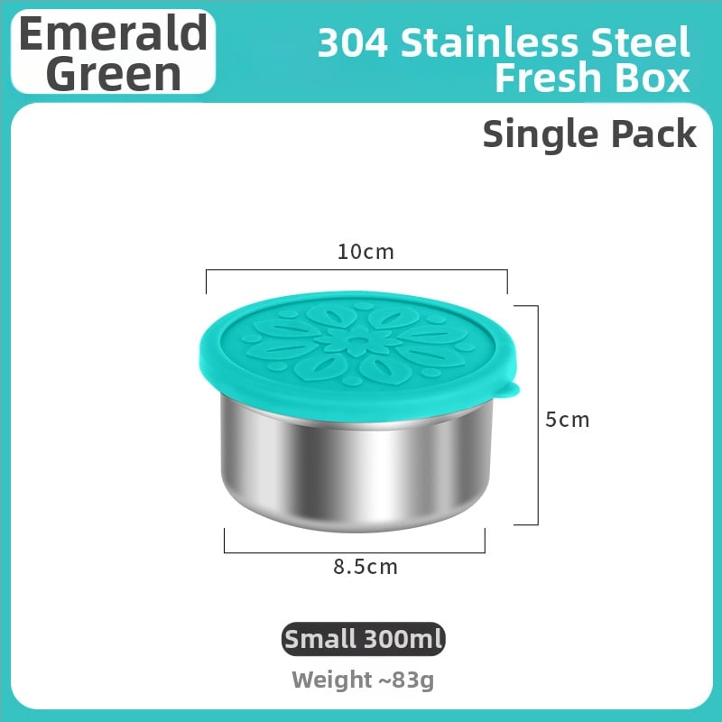 Кръгла кутия за обяд от 304 неръждаема стомана със силиконова капачка – хранителен клас, запечатана, запазва свежестта на храната