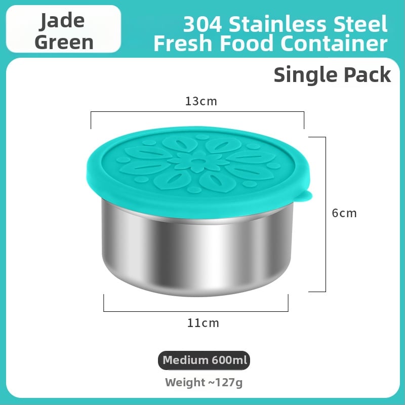 Кръгла кутия за обяд от 304 неръждаема стомана със силиконова капачка – хранителен клас, запечатана, запазва свежестта на храната