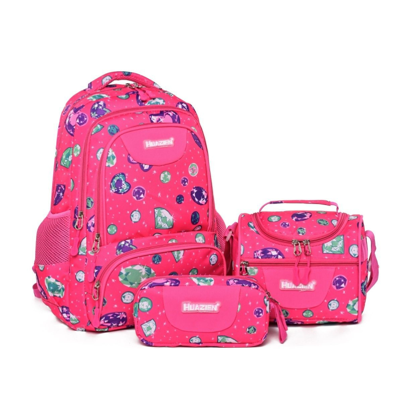 Set od tri školske ruksake za učenike osnovne i srednje škole, unisex, lagana Oxford tkanina, veliki kapacitet, prozračni i smanjenje tereta, naramenice s zrakom zraka, geometrijski uzorak