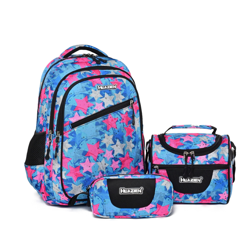 Set od tri školske ruksake za učenike osnovne i srednje škole, unisex, lagana Oxford tkanina, veliki kapacitet, prozračni i smanjenje tereta, naramenice s zrakom zraka, geometrijski uzorak