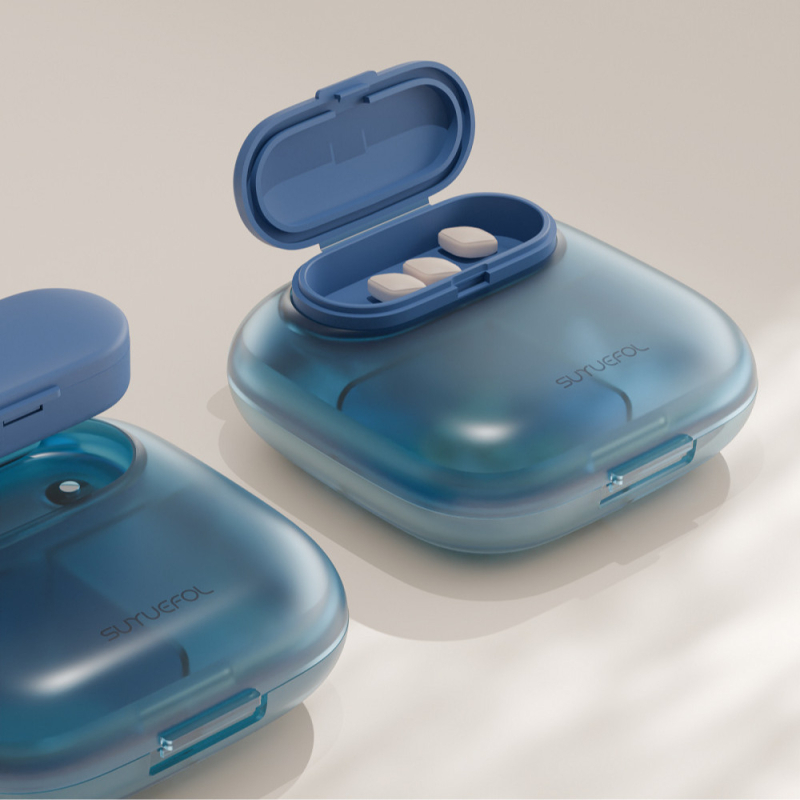 Kutija za tablete H003 – prijenosni organizator od ABS+silikona, srednji kapacitet, jednobojna boja, moderan minimalistički stil, tisak logotipa
